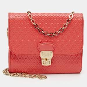 Tod's Coral Orange Signature Embossed Patent Leather Flap Shoulder Bag