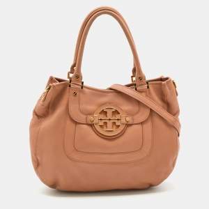 Pre Owned Tory Burch Peach Leather Amanda Hobo