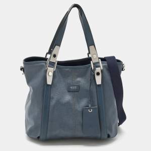 Pre Owned Tod's Blue/Grey Coated Canvas And Leather Tote