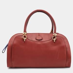 Tod's Red/Blue Leather Sella Bowler Bag