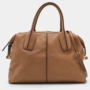 Tod's Beige Leather D-Styling Bauletto Medio Satchel