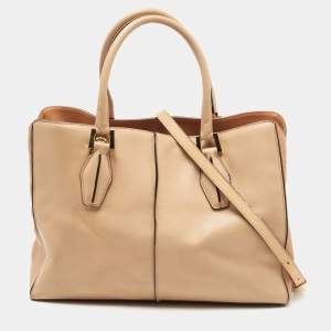 Pre Owned Tod's Two Tone Leather Medium D-Cube Tote