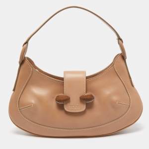 Tod's Beige Leather Wooden Flap Hobo 