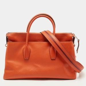 Pre Owned Tod's Orange Leather Double Zip Tote