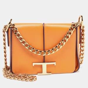 Tod's Orange Leather T Timeless Chain Shoulder Bag