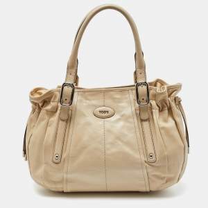 Tod's Beige Leather Drawstring Hobo