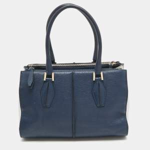 Tod's Blue Leather D-Cube Double Zip Tote