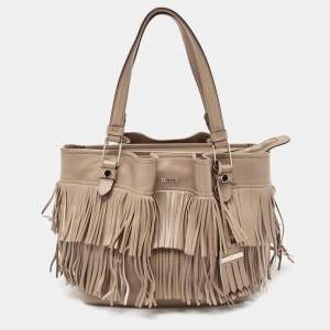 Tod's Beige Leather Fringe Tote