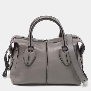 Tod's Grey Leather D-Styling Bauletto Medio Satchel