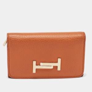 Tod's Orange Leather Double T Trifold Wallet