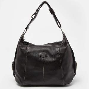 Tod's Dark Brown Leather Side Buckle Hobo