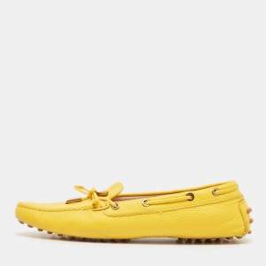 Pre Owned Tod's Yellow Leather Bow Loafers Size 40