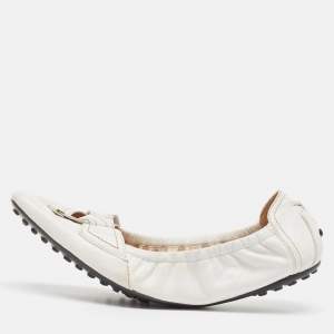 Tod's White Leather Scrunch Ballet Flats Size 39.5