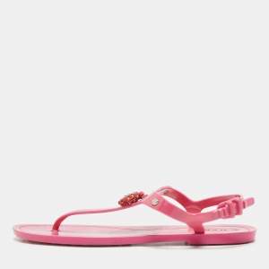 Tod's Pink Rubber Studded Tassel Thong Flat Sandals Size 39