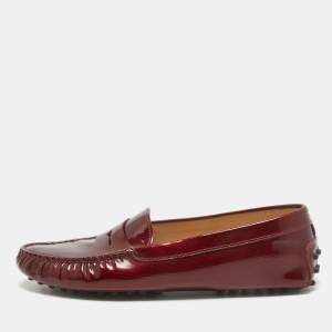 Tod's Burgundy Patent Leather Penny Loafers Size 37.5