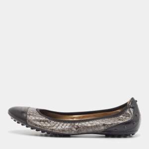 Tod's Black/Brown Patent and Python Leather Ballet Flats Size 36.5