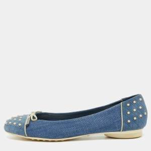 Tod's Blue Denim and Suede Dew Ballet Flats Size 38