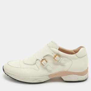 Pre Owned Tod's Cream Leather Monk Sneakers Size 38.5