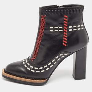 Tod's Black Leather Cross-Stitch Gipsy Ankle Boots Size 36