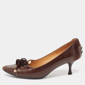 Tod's Brown Leather Bow Loafer Pumps Size 38.5