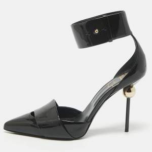 Roger Vivier Black Patent Leather Pointed Toe Ankle Strap Pumps Size 37.5