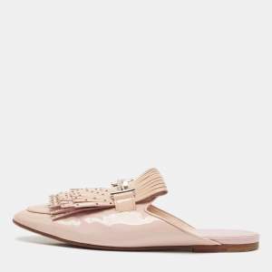 Tod's Beige Patent Studded Double T Mules Size 39