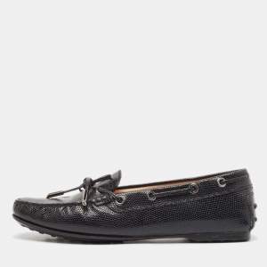 Tod's Black Lizard Embossed Leather Driver Loafers Size 37.5