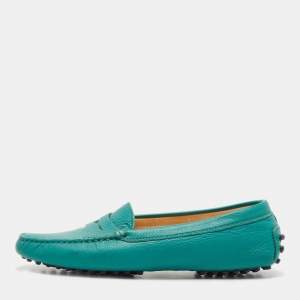 Tod's Green Leather Gommino Slip On Loafers Size 37