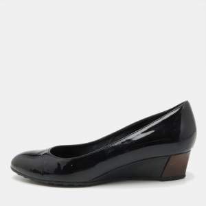 Tod's Black Patent Leather Wedge Pumps Size 37.5
