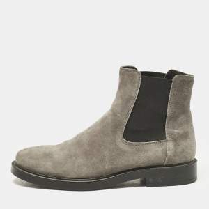 Tod's Grey Suede and Elastic Fabric Ankle Boots Size 38