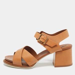 Tod's Tan Leather Criss Cross Ankle Strap Sandals Size 39.5