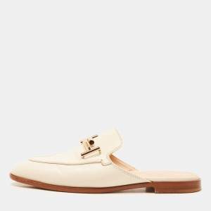 Tod's Off White Leather Double T Flat Mules Size 36.5
