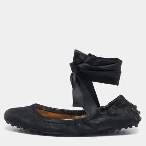 Tod's Black Suede Scrunch Ribbon Ballet Flats Size 38.5