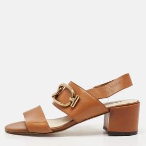 Pre Owned Tod's Brown Leather Slingback Block Heel Sandals Size 37