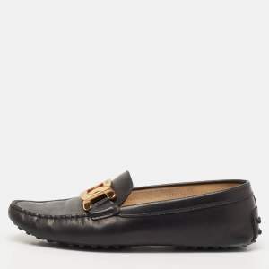 Tod's Black Leather Bow Slip On Loafers Size 39.5