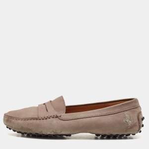 Tod's  x Ferrari Grey Nubuck Leather Slip On Loafers Size 38.5
