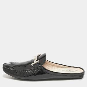 Tod's Black Patent Leather Double T Flat Mules Size 39