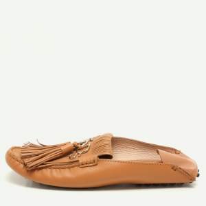 Tod's Brown Leather Tassel Logo Embellished Loafers Size 37.5