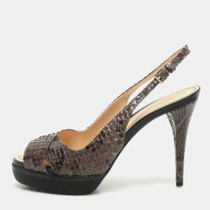 Tod's Brown/Grey Python Slingback Platform Pumps Size 40