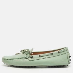 Tod's Green Leather Gommino Slip On Loafers Size 37