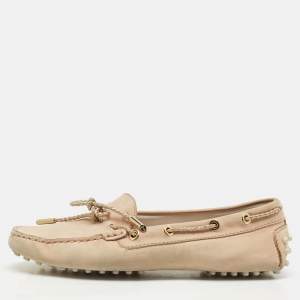 Tod's Beige Nubuck Leather Tied Lace Loafers Size 37