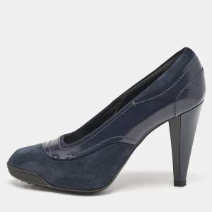 Tod's Navy Blue Leather and Suede Pumps Size 36