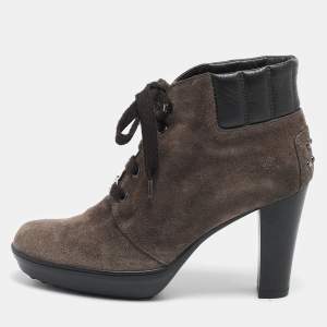 Tod's Brown Suede and Leather Lace Up Ankle Boots Size 36
