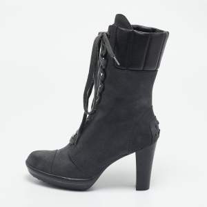 Tod's Grey/Black Suede and Leather Ankle Boots Size 36