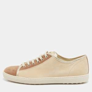 Tod's Gold/Beige Suede Lace Up Sneakers Size 39