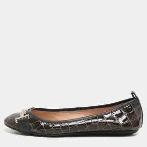 Tod's Green Croc Embossed Patent Leather Ballet Flats Size 36.5