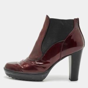 Tod's Burgundy Patent Leather Ankle Length Boots Size 36.5