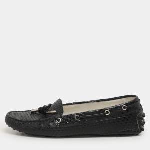 Tod's Black Python Bow Loafers Size 37