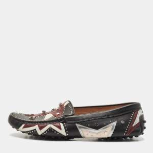Tod's Black Leather Patchwork Embellished Slip On Loafers Size 39.5