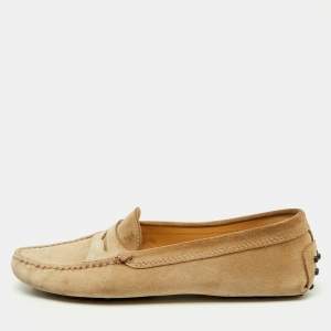 Tod's Beige Suede Gommino Slip On Driving Loafers Size 37